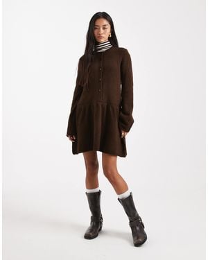 Vero Moda Soft Knitted Button Front Mini Dress - Brown