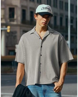 Bershka Short Sleeve Boxy Print Shirt - Grey