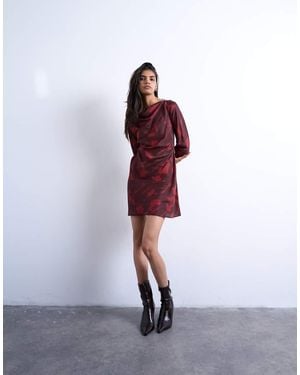 TOPSHOP Drape Neck Mini Dress - Purple