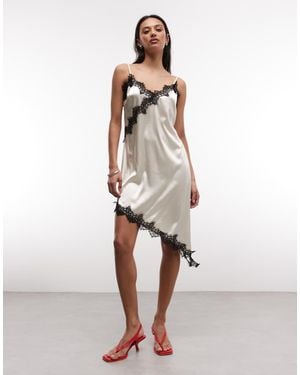 Noisy May Vestido Lencero Midi Color Crema De Satén Con Bajo De Encaje Asimétrico-Blanco - Neutro