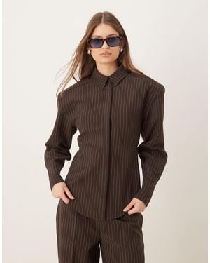 Wanderdoll Blythe Cinch Detail Shirt With Shoulder Pads - Brown
