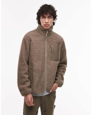 Tommy Hilfiger Teddy Fleece Zip Through Jacket - Brown