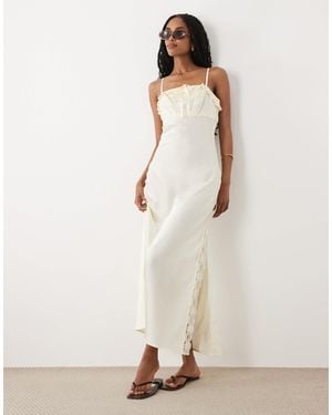 Miss Selfridge Satin Tie Front Cami Maxi Dress - Natural