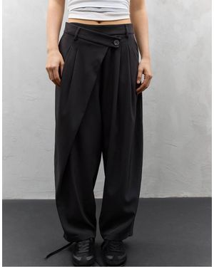 Stradivarius Smart Trousers With Crossover Waist - Black