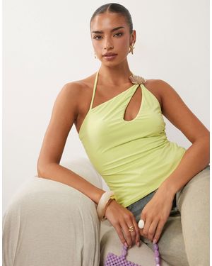 ASOS Slinky Asymmetric Out Top With Shell Trim - Green