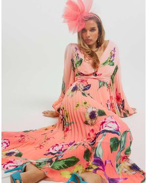 River Island Premium Plisse Floral Midi Dress - Pink