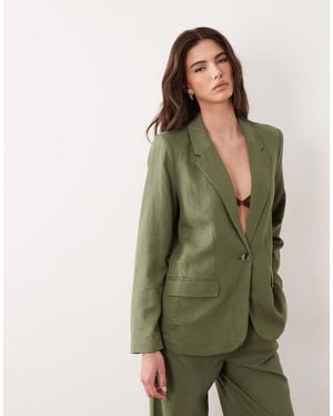 Vila Blazer d'ensemble ajusté en lin mélangé - olive - Vert