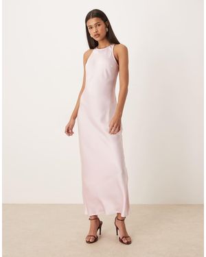 Vila Vestido Semilargo Rosa Flor De Cerezo Con Espalda De Nadadora De Satén De