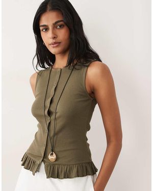 Brave Soul Button Down Vest - Green