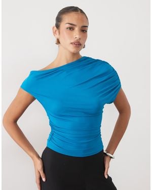 ASOS Draped Back Asymmetric Top With Lace Panel - Blue