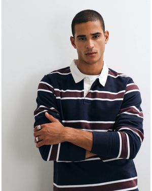 Threadbare Polo rugby à rayures bleu marine et bordeaux