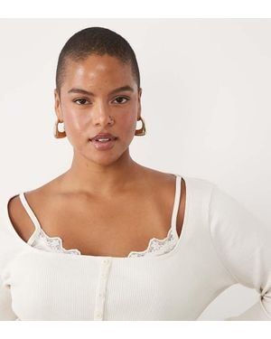 ASOS Asos Design Curve Sculpting Rib Button Through Top With Lace Underlayer - Brown