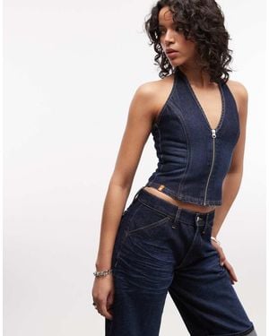 Collusion Denim Halterneck Top - Blue
