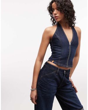 Collusion Denim Halterneck Top - Blue