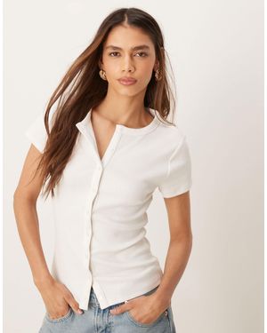 Abercrombie & Fitch Button Through Ribbed Top - White