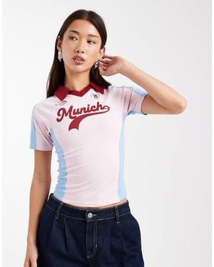 ASOS Shrunken Football Style Graphic Tee Top With Collar - White