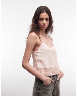 Monki Satijnen Top Met Textuur En Kant - Roze