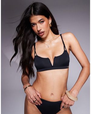 KBX Knot Strap V Front Bikini Top With Removeable Padding - Black