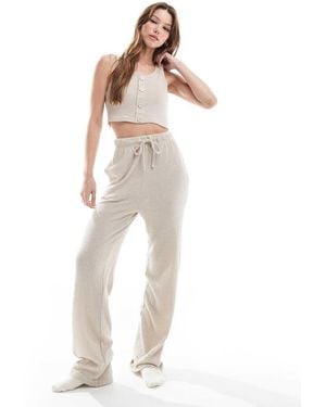 Brave Soul Waffle Knit Cropped Tank Top And Trousers Lounge Set - White