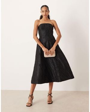 Y.A.S Bandeau Jacquard Structured Midi Dress - Black