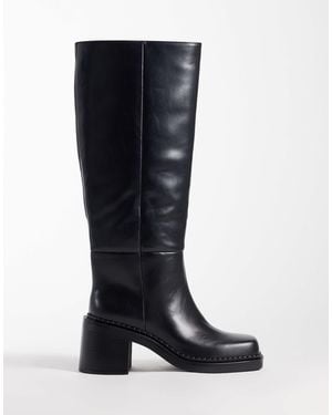 ASOS Cadence Block Heel Pull On Knee Boots - Black