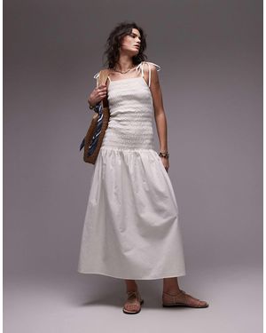 TOPSHOP Linen Cami Ruched Midi Dress - Purple