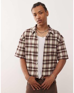 Prohibited Flannel Check Short Sleeve Shirt - Brown