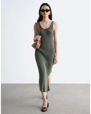 & Other Stories Ribbed Striped Knit Maxi Dress - Gray