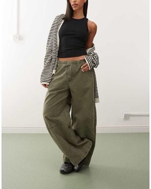 Weekday Elastic Waist Super Wide Leg Trousers - Green