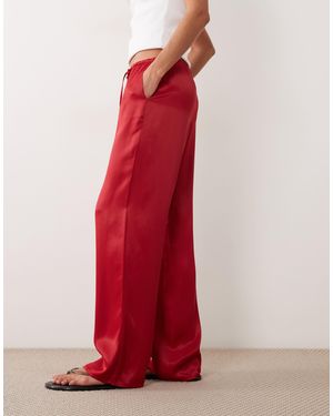 ASOS Satin Wide Leg Pull On Trouser - Red