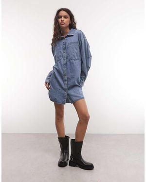 Noisy May Long Sleeve Denim Shirt Dress - Blue