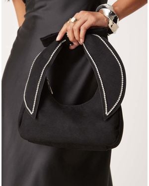True Decadence Bow Handle Grab Bag With Diamante Detail - Black