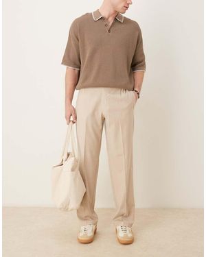 ASOS Pantalones De Vestir Color Camel De Pernera Recta Con Cintura Elástica De Tejido Efecto Lino De - Neutro