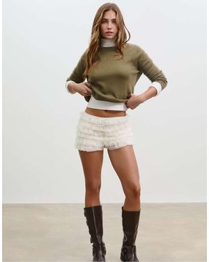Stradivarius Ruffled Lace Shorts - Natural