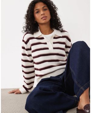 New Look Strick-polo-pullover mit burgunderrotem streifen - Blau