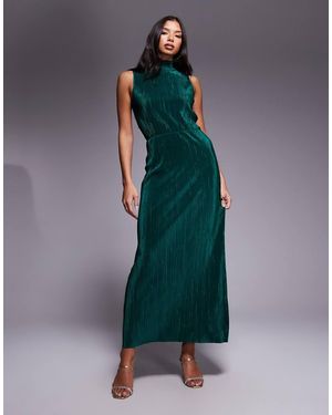 ASOS High Neck Plissé Maxi Dress - Green