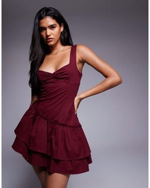 Princess Polly Shantelle - combishort asymétrique à ourlet volanté - bordeaux - Rouge