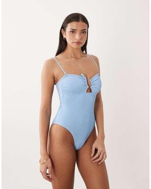 South Beach Bandeau Swimsuit With Cutout Detail - Blue