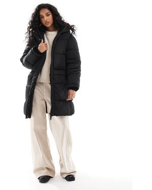 Pull&Bear Padded Longline Puffer Coat With Hood - Black