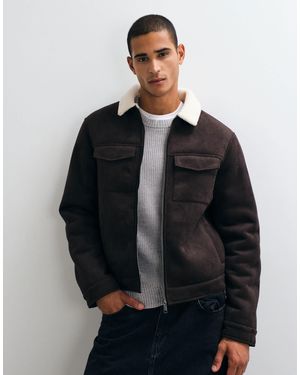 Threadbare Aviator-jacke aus wildlederoptik mit borg-futter - Schwarz