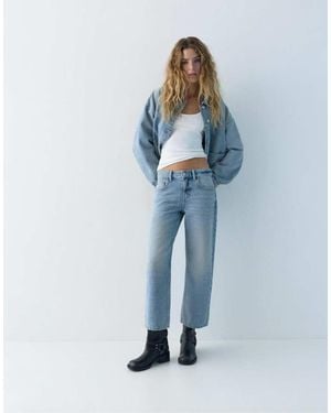 Pull&Bear Low-Rise Culottes Jeans - Blue