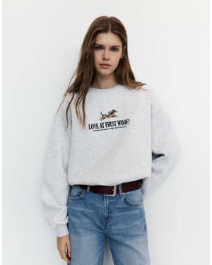Pull&Bear Sweatshirt mit hund-print - Weiß