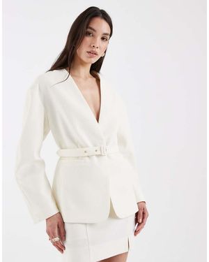 ASOS Tailored Nipped Waist Belted Blazer - White