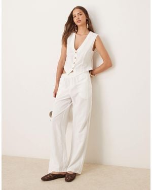Vila Linen Touch Tailored Wide Leg Trouser Co-ord - Natural