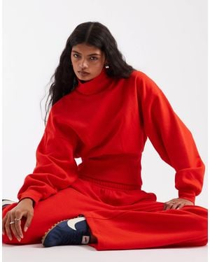 ASOS Funnel Neck Cinched Waist Brushback Sweatshirt - Red