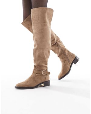 SEQWL – latte – overknee-stiefel mit schnalle - Natur