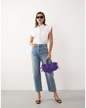 Mango Starring Hailey Bieber Statement Shoulder Sleeveless Shirt - Blue