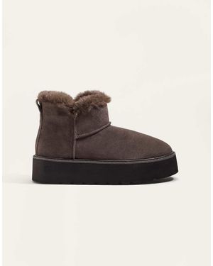 Oysho Leather Platform Boots - Brown