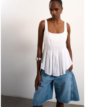 TOPSHOP Curve Hem Linen Blend Top - White