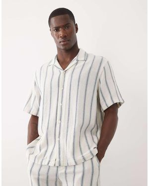 SELECTED Short Met Textuur En Blauwe Strepen, Deel Van Co-Ord Set - Wit